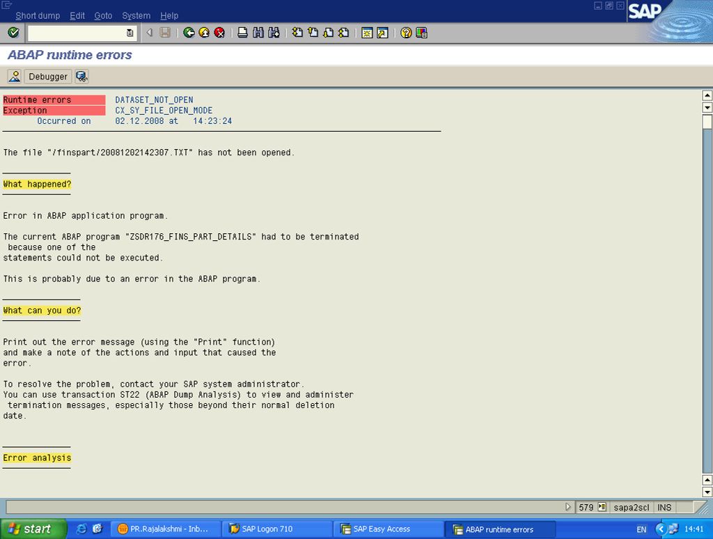 Abap Runtime error: DATASET_NOT_OPEN