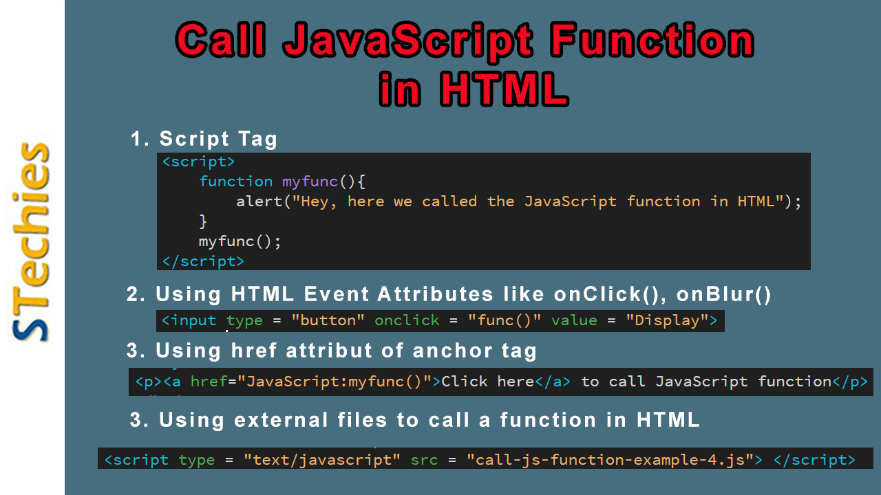 How To Call Javascript Function In Html Link