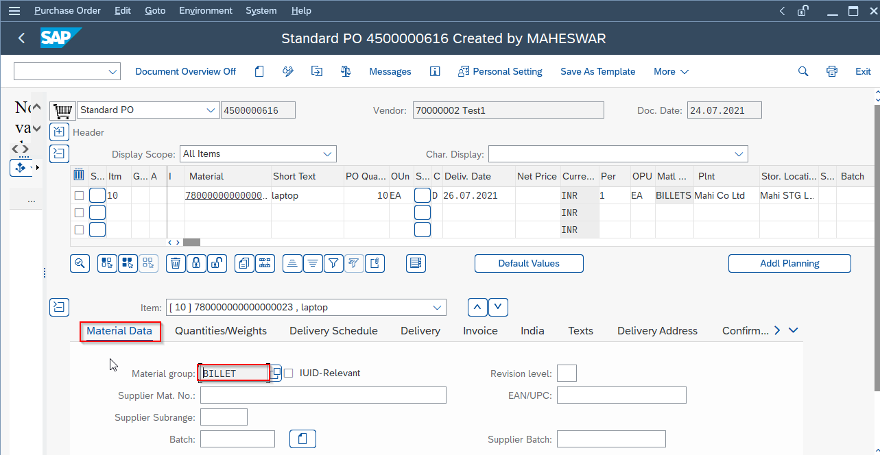 account assignment tab in purchase order sap