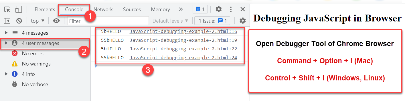 Different ways of Debugging JavaScript Code using Chrome Browser