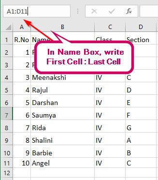 Select a Range of Cells Using the Name Box