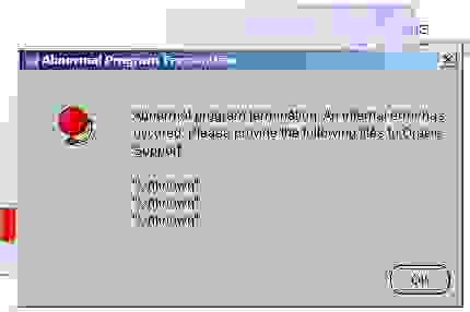 Abnormal program termination ошибка word 2000