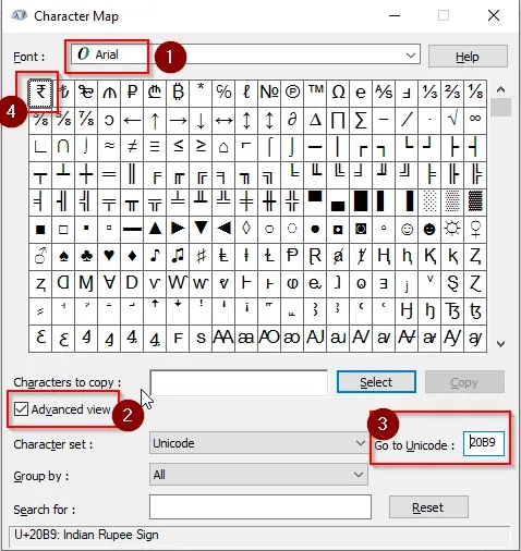  Insert Rupee Symbol in Word Using Character Map
