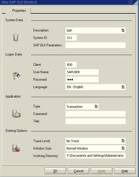 SAP Logon Create shortcut