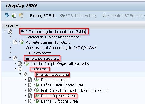 SAP Navigation Menu for Business Area