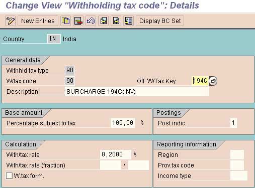Withholding Tax Codes