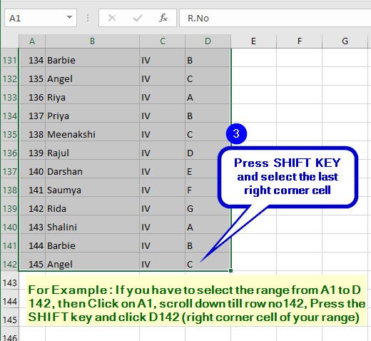 Select a Large Range of Cells with SHIFT KEY