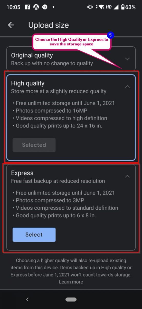 High Quality or Express Option to Save Images
