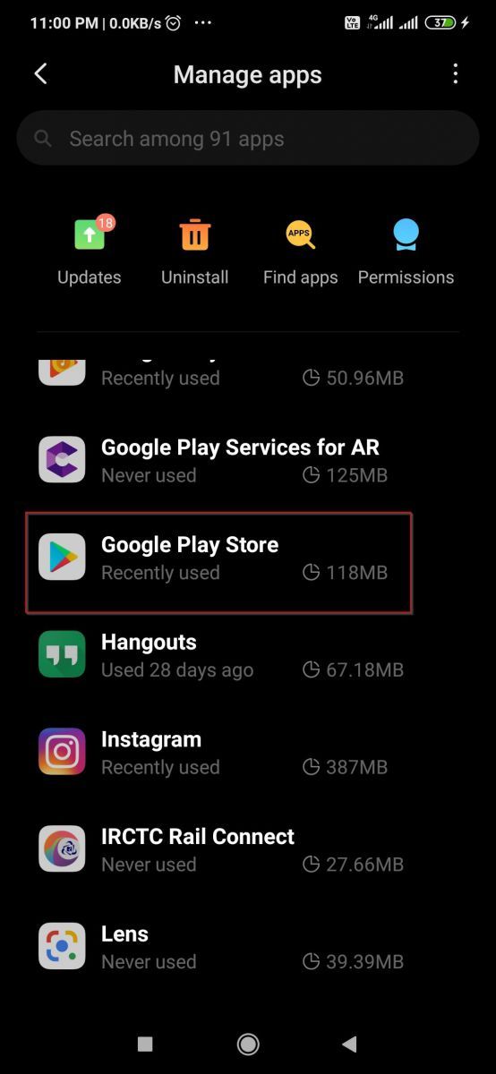 Clear Cache from Google Play Store App