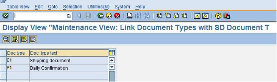 Maintenance View: Link Document Types with SD Documents Types