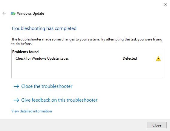 Running the Windows Update Troubleshooter