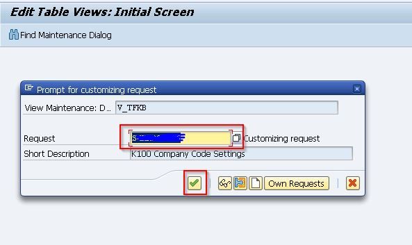 Enter Customizing Request 