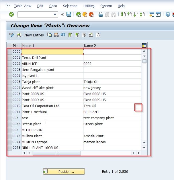 Change View "Plants" Overview