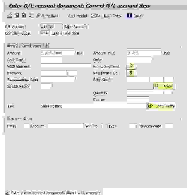 enter a true account assignment object with revenues