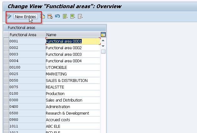 New Entries for Functional Area