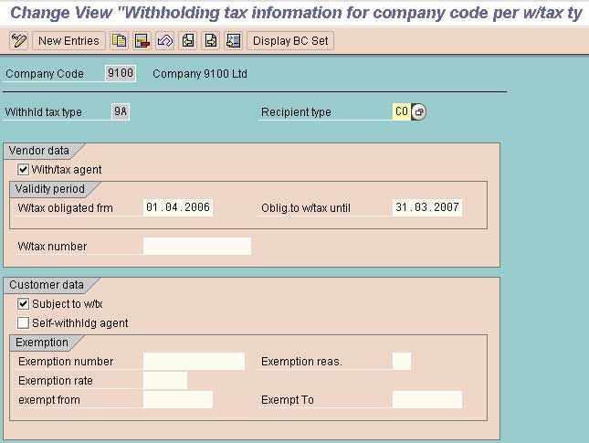 Withholding Tax Codes