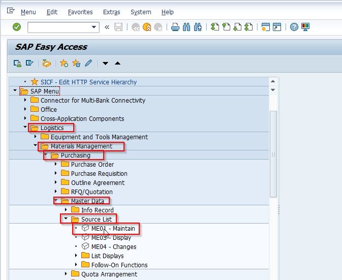 Change Source List Sap Tcode