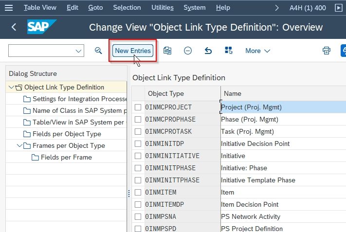 Object Link Type Definition New Entries