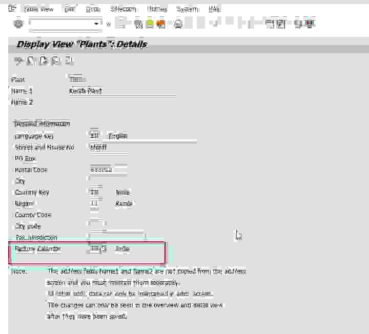 assignment of factory calendar in sap