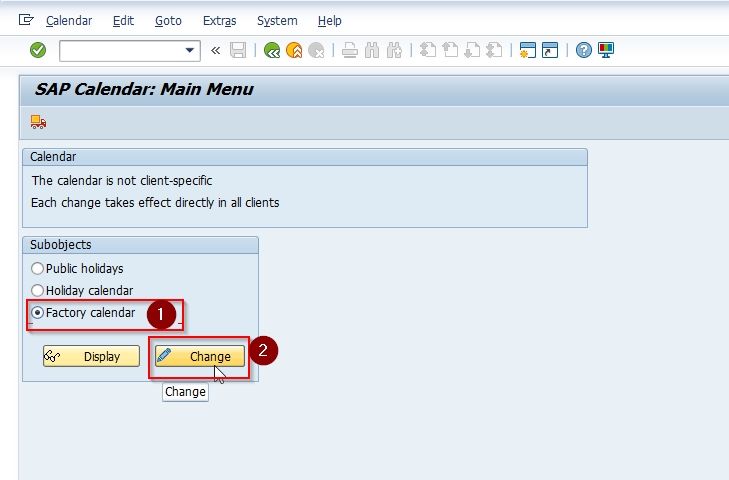 change factory calendar assignment in sap