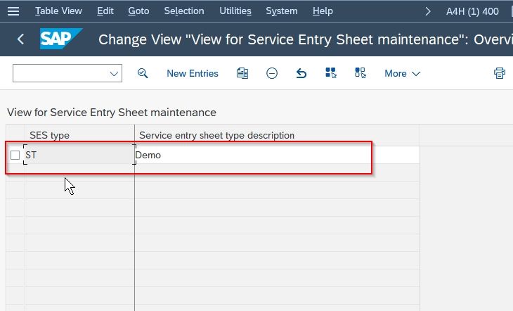 New Service Entry Sheet Type
