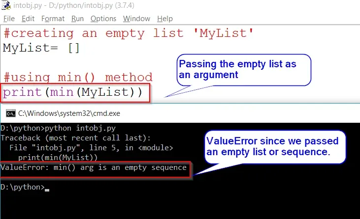 ValueError: min( ) arg is an empty sequence