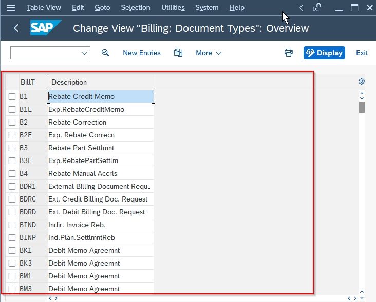 Sap Billing Document Types Table