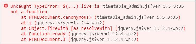 Uncaught TypeError: $(...).live is not a function in WordPress