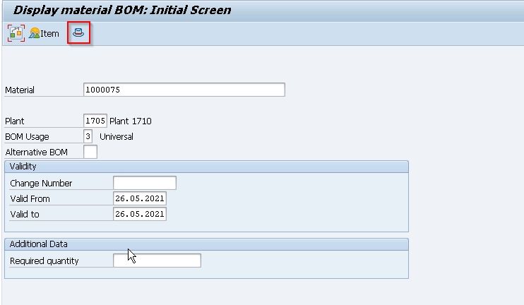 Display BOM header data