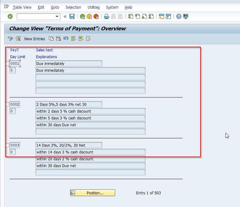 payment terms assignment in sap