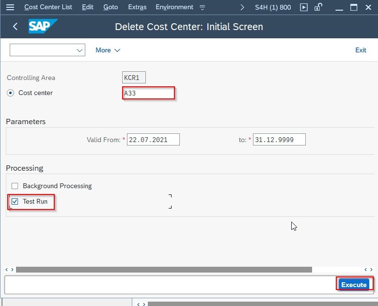 Delete Cost Center