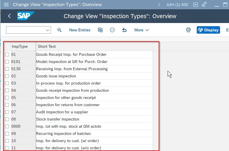 Previous Inspection Types