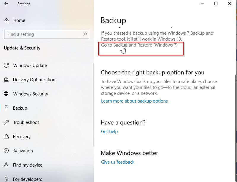 Delete Backup Files in Windows 10