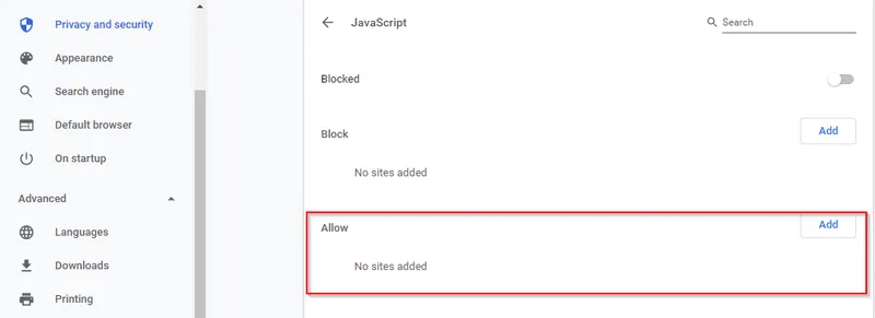 Disable JavaScript in Chrome using the Basic Method