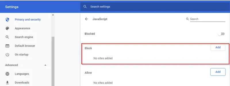 Disable JavaScript in Chrome using the Basic Method