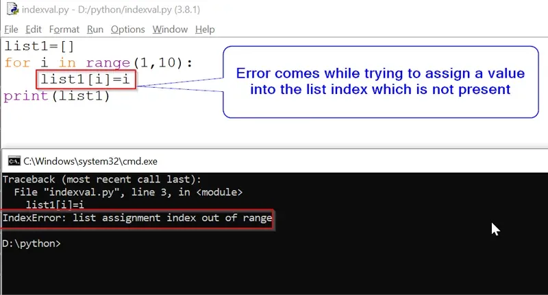 IndexError: list assignment index out of range