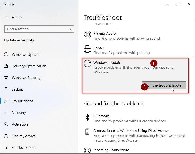 Running the Windows Update Troubleshooter