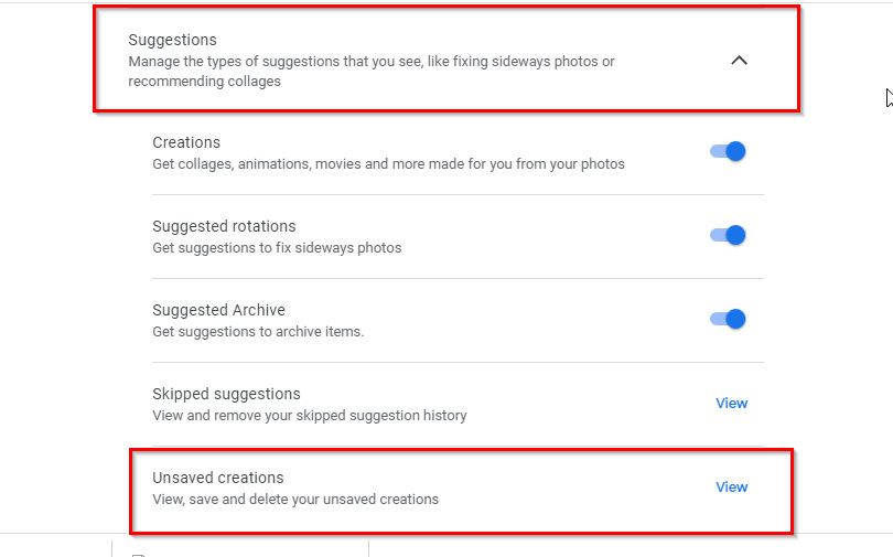 Google Photos Suggestions