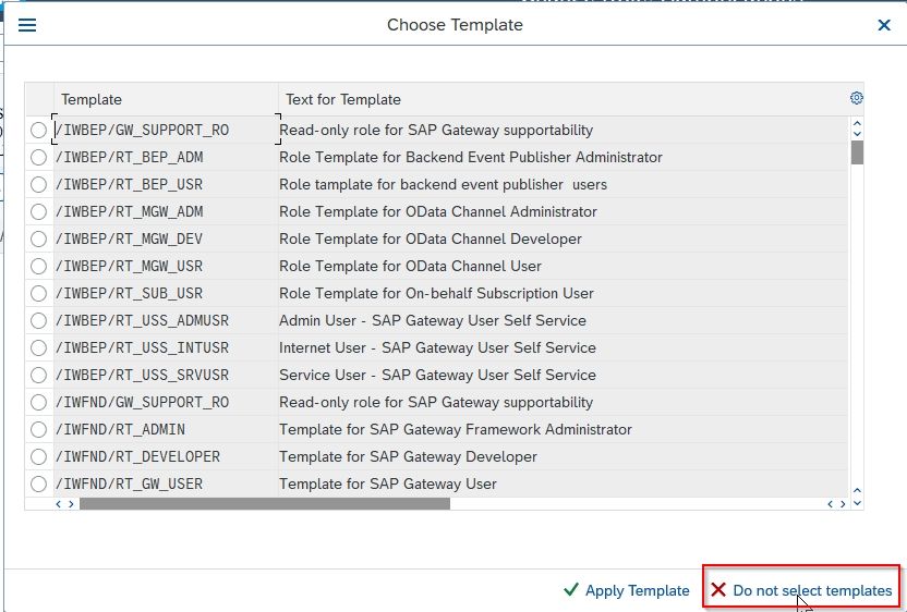 Do not select templates 