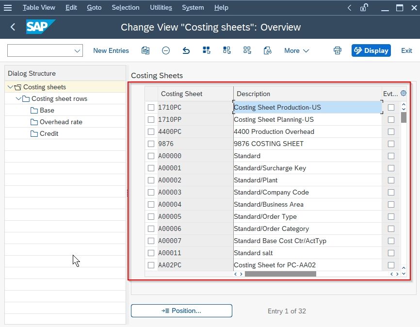 Previous Costing Sheet