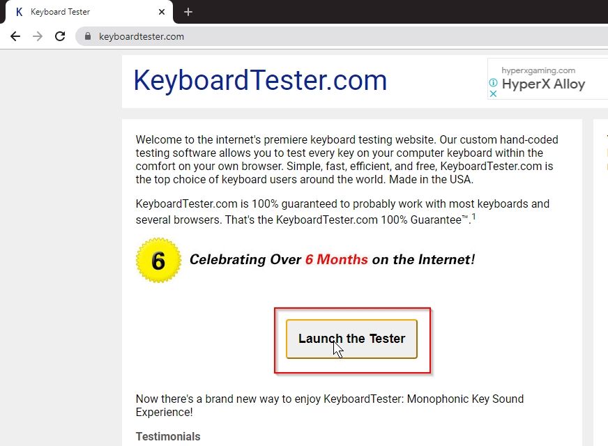 Launch Keyboard tester