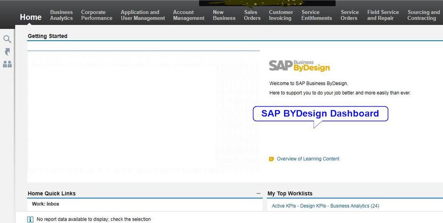 SAP Business ByDesign Dashbard