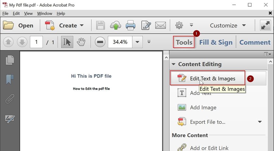 Acrobat content editing tool