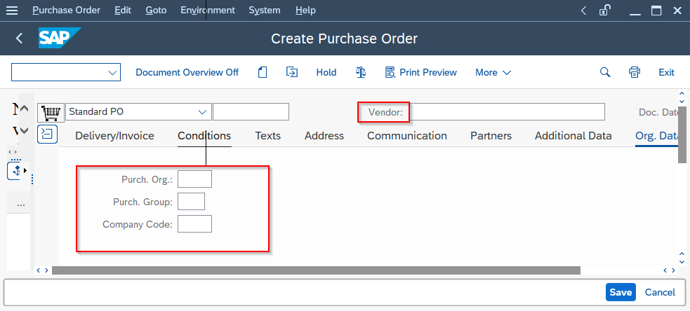 sap purchase order without account assignment