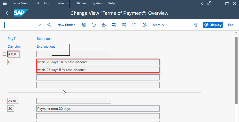 payment term assignment sap