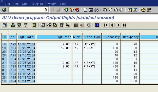 Example syntax alv grid list