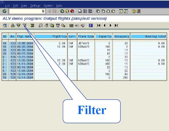 Example syntax alv grid list